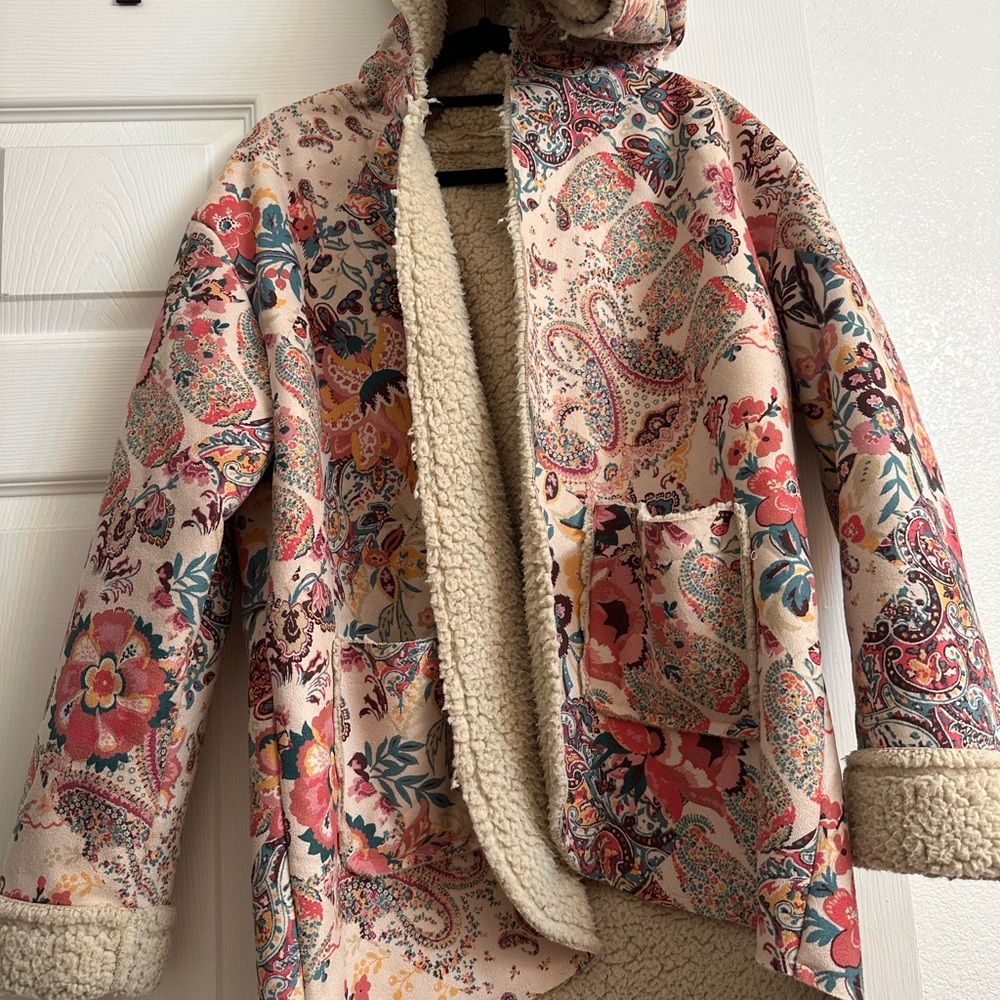 Floral Paisley Hooded Jacket with Sherpa Lining